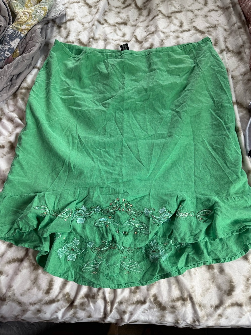 Apostrophe Bright Green Embroidered High-Low Ruffle Skirt